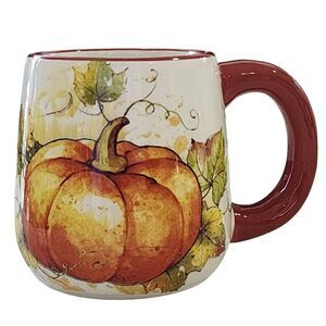 Pumpkin Design Ceramic‎ Coffee Mug Shabby Chic Style 14 oz